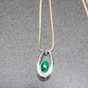 Sterling Silver and Green Oval Pendant Necklace